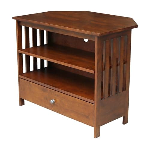 IC International Concepts Mission Corner Entertainment / TV Stand, Solid Real Wood, 35x24x29, Minimal Assembly, DIY Pain