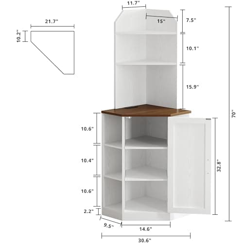 IRONCK White Farmhouse Corner Cabinet with 2 Doors 3 Shelves & Charging Station