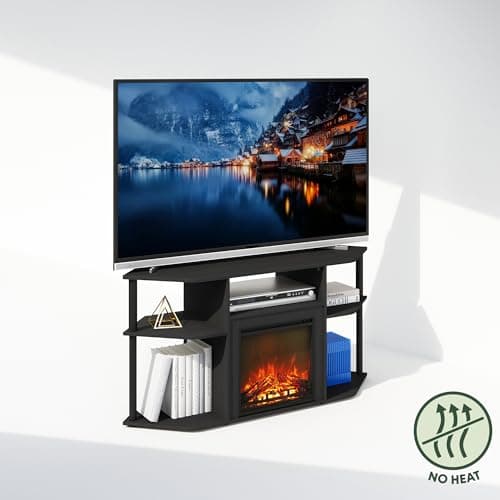 Furinno Jensen Electric Fireplace TV Stand, Corner Design, Up to 55 Inch TV, Decorative Heat-Free