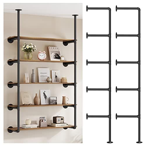 Pynsseu Industrial Iron Pipe Shelf, 2Pack 5-Tier Kitchen & Bathroom Storage