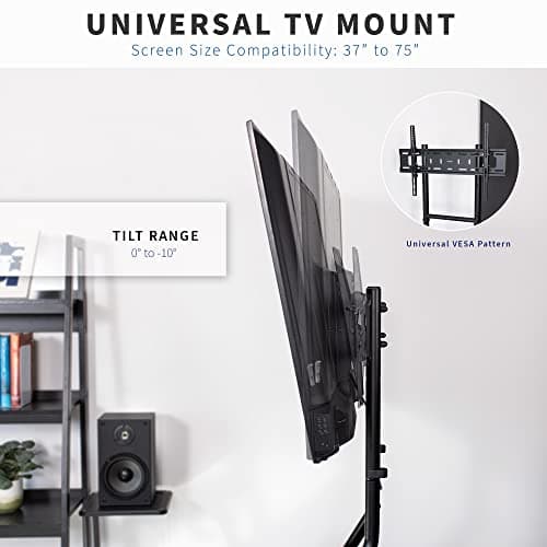 VIVO STAND-TV75BH Floor Stand for 37-75 inch TVs, Height Adjustable, Dark Walnut Shelves