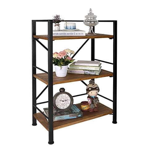 Crofy Rustic 3 Tier Wood Bookshelf, Black Storage Case