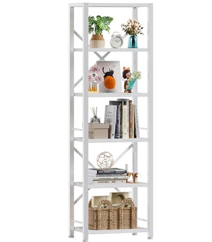 Furologee White Tall Bookshelf with 6 Shelves for Living Room and Home Office