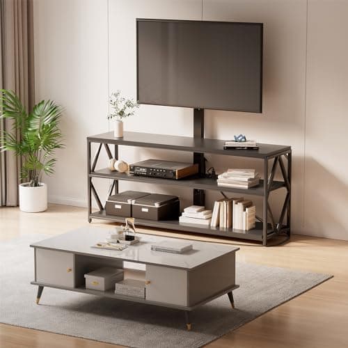 YESHOMY Adjustable Swivel TV Stand with Storage for Up to 75" TVs, Black
