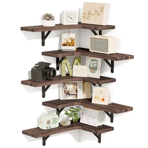 Fixwal Weathered Gray Corner Floating Shelves Set of 5 for Bathroom, Kitchen, and More