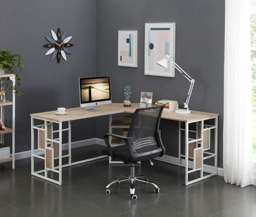 L-Shaped Corner Desk for Home Office - Metal Computer Table