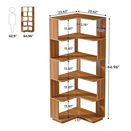 Tribesigns 6-Tier Industrial L-Shaped Bookshelf, 64.9 Inches Tall