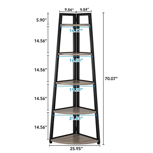 Tribesigns Grey 5 Tier Industrial Corner Ladder Shelf, 70 Inch Tall, Ideal for Living Room, Kitchen, Home Office