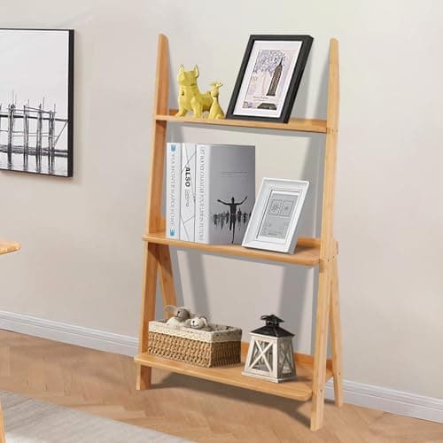 Maydear 3-Tier Bamboo Ladder Shelf Bookcase Storage Organizer for Living Room, Bedroom, Kitchen, Home Office, Balcony