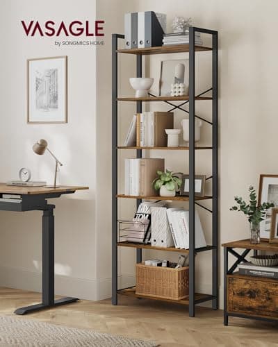 VASAGLE 6-Tier Industrial Bookshelf, Rustic Brown and Ink Black ULLS062B01