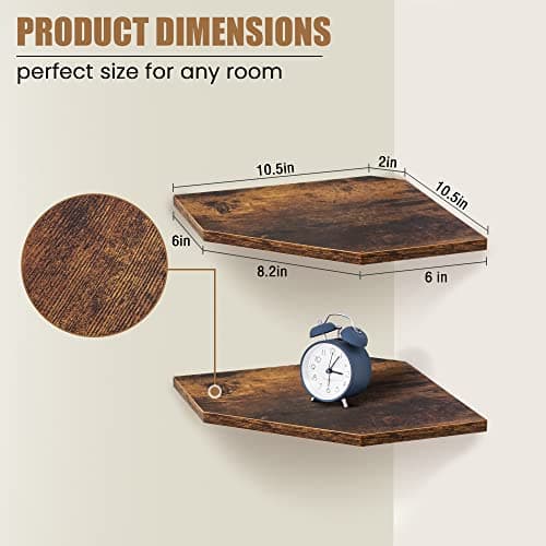 Rustic Wood Corner Wall Shelves Set for Living Room Bedroom Bathroom Kitchen