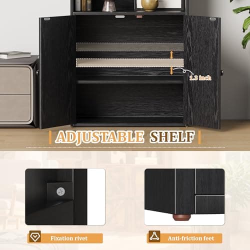 Furniwell Black Industrial Bookshelf with Doors for Home Office and Bedroom
