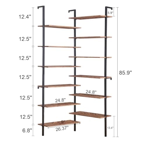 HOMISSUE 12-Tier L-Shaped Corner Bookshelf, Metal & Wood, Modern Industrial Brown