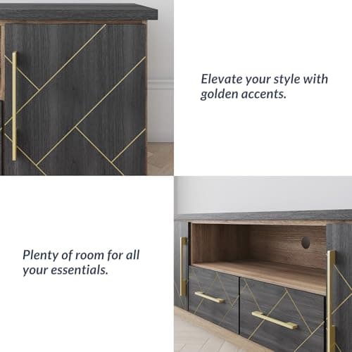 BELLEZE 70 Inch Modern TV Stand with Gold Trim & Storage for Living Room & Home Theater