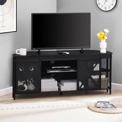Rustic Corner TV Stand for 55/60 Inch TV with Storage and Sliding Barn Door