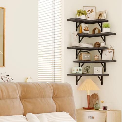 Fixwal Weathered Gray Corner Floating Shelves Set of 5 for Bathroom, Kitchen, and More