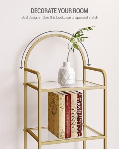 Gold Steel Frame 6 Tier Tempered Glass Bookshelf BC10601G