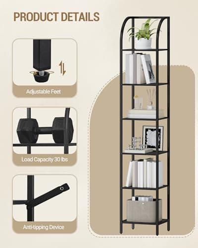 Industrial Style 6-Tier Black Steel Frame Bookcase BC56004B