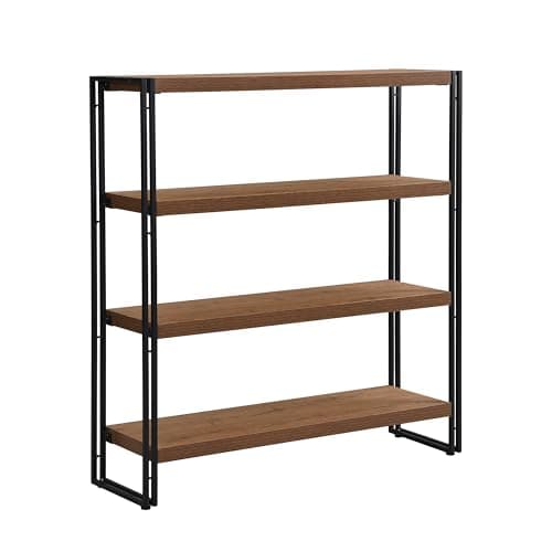 Rustic Industrial 3-Tier Bookshelf, Brown Wood and Metal