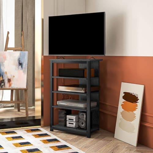 HOMCOM 4-Tier LED Media Stand with Cable Management for DVD Players, Game Consoles, and Streaming Devices - Black