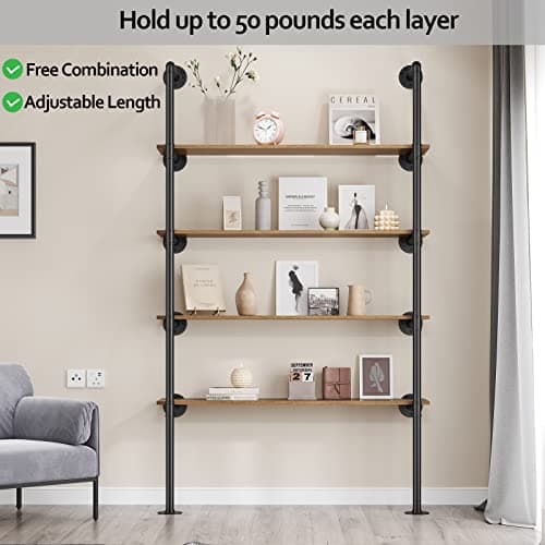 Pynsseu Industrial Iron Pipe Shelf, 2Pack 5-Tier Kitchen & Bathroom Storage