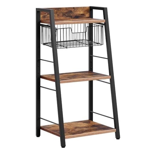 HOOBRO Rustic Brown & Black 3-Tier Floor Standing Bookshelf with Drawer