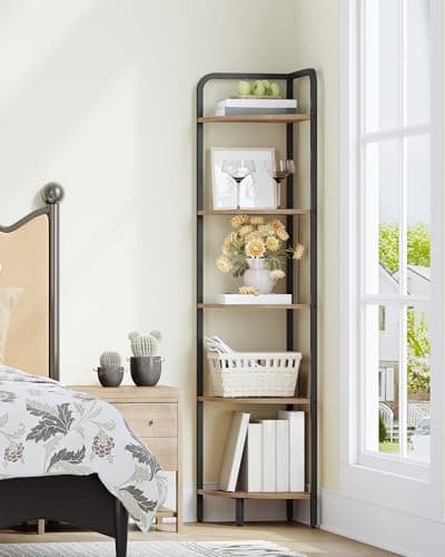 5-Tier Rustic Brown Metal Corner Shelf Stand CS06501B