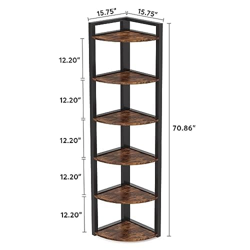 Rustic 6-Tier Corner Shelf for Home Office and Small Spaces