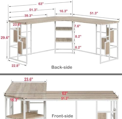 L-Shaped Corner Desk for Home Office - Metal Computer Table