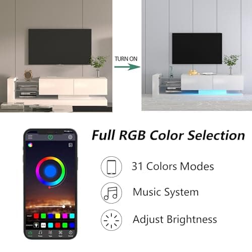 Modern White 70-80 Inch TV Stand with Storage for Living Room