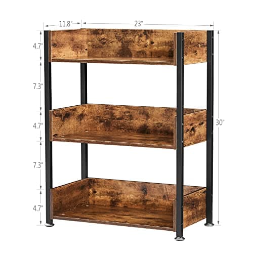 VECELO Industrial 3-Tier Bookshelf, Retro Brown for Home Office
