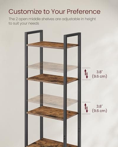 VASAGLE 6-Tier Tall Bookcase with Door, Rustic Brown & Ink Black