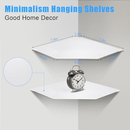 White Metal Wall Corner Shelf Set of 2 for Living Room, Bedroom, Bathroom