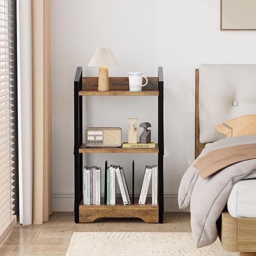 Vagusicc 3-Tier Industrial Metal Bookshelf, Brown, for Living Room and Home Office