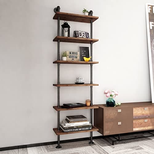 Rustic 6 Tier Wall Ladder Bookshelf for Living Room, Kitchen, Office