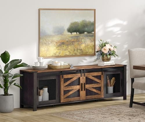 Farmhouse TV Stand for up to 75 inch TV with Sliding Barn Door