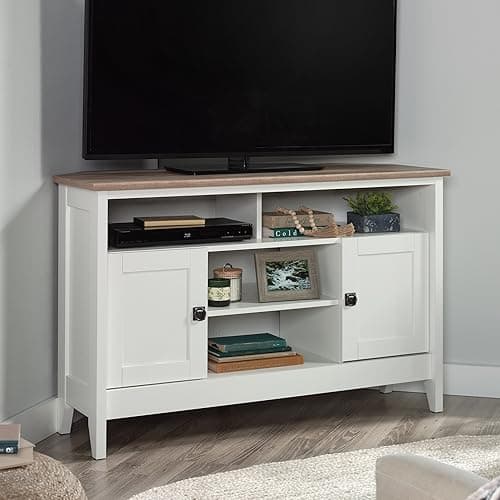 Sauder August Hill Corner TV Stand, Soft White Finish, for 50" TVs
