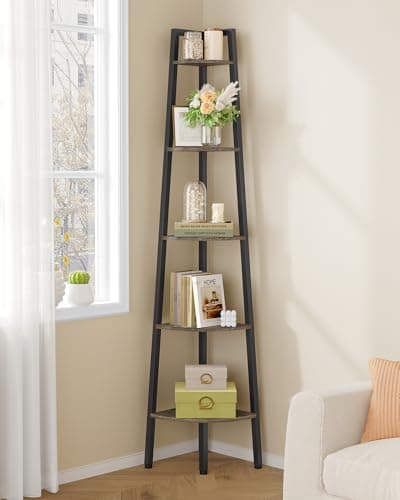 Hoctieon 5-Tier Rustic Metal Corner Shelf for Living Room, Kitchen & Home Office
