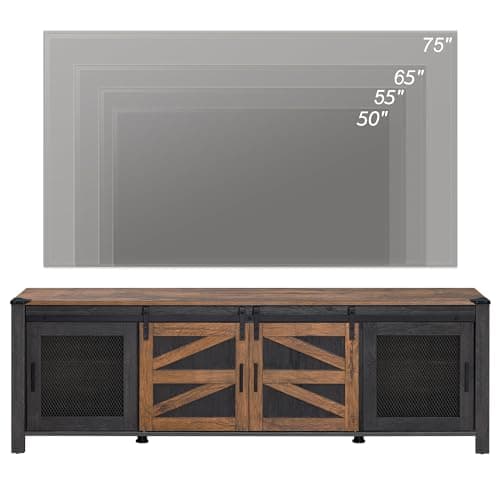 Farmhouse TV Stand for up to 75 inch TV with Sliding Barn Door