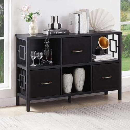 HOMISSUE 6 Cube Rustic Storage Shelf for Living Room and Office – Brown Metal Frame Bookcase with 3 Bins