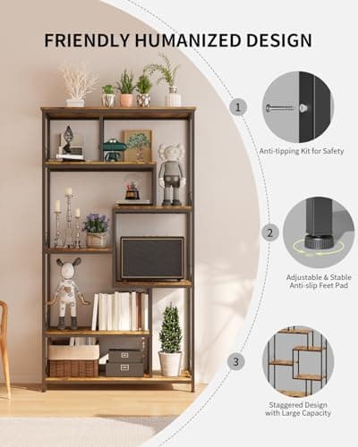 Gizoon 8-Shelf Staggered Metal Bookcases for Bedroom, Living Room, Home Office