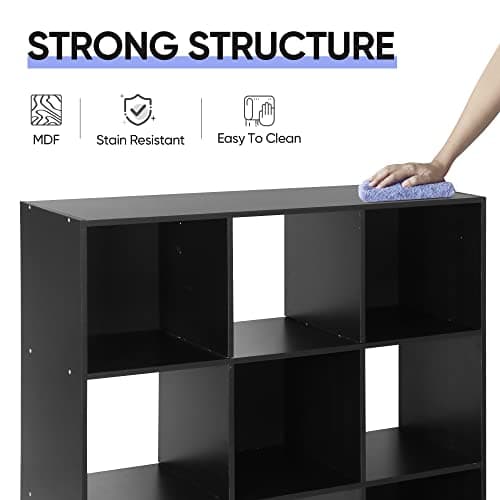 9 Cube Open Shelf Bookcase with Wood Cabinet, Black Storage Organizer for HomeOffice