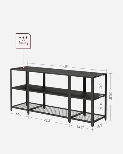 VASAGLE Black 65 Inch TV Stand with Open Shelves for Living Room Entertainment