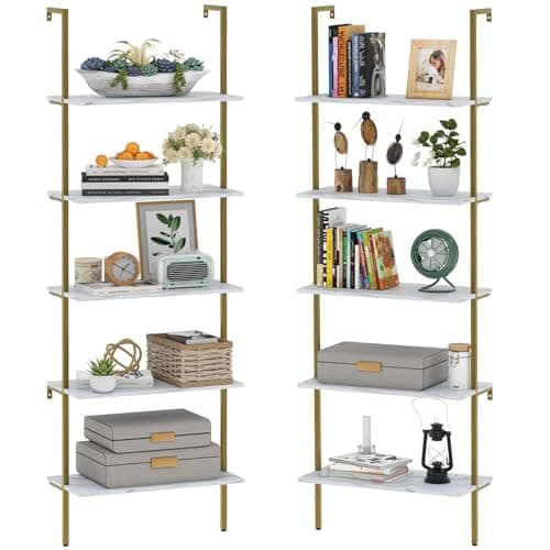 Industrial Brown 4-Tier Metal Bookshelf with Wall Mount Storage Rack