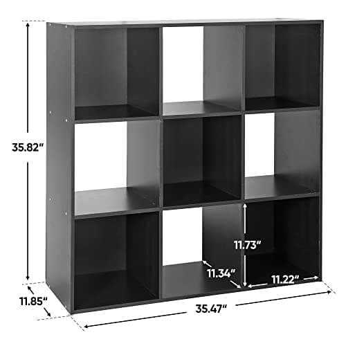 9 Cube Open Shelf Bookcase with Wood Cabinet, Black Storage Organizer for HomeOffice