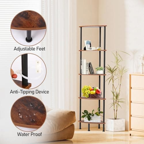 Industrial 5-Tier Standing Shelf, 52" Living Room Display Rack, Brown