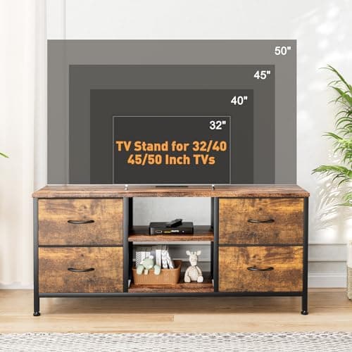 Rustic Brown TV Stand with Power Outlet and Drawer Storage for 50 TVs