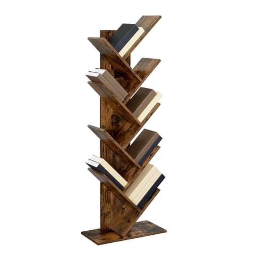 VASAGLE 9-Tier Rustic Brown Book Tree, Large Corner Bookshelf