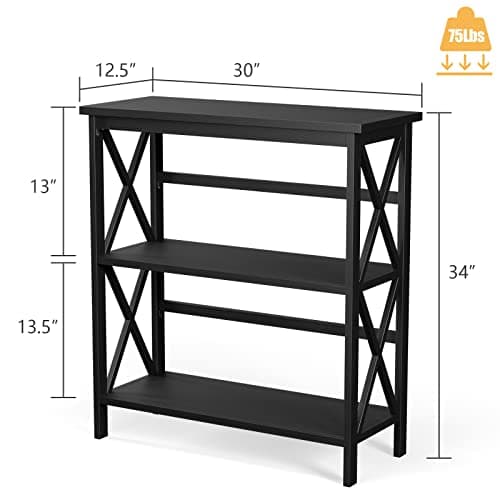 Tangkula Black X-Design 3-Tier Bookshelf for Living Room and Office