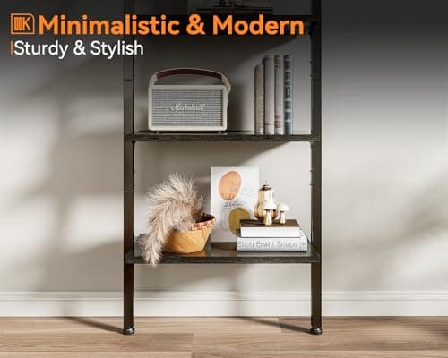 6 Tier ODK Black Metal Ladder Bookshelf, Wall Mounted